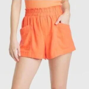 A New Day Linen Blend Pull On Shorts Orange Beachy High Rise Size Medium